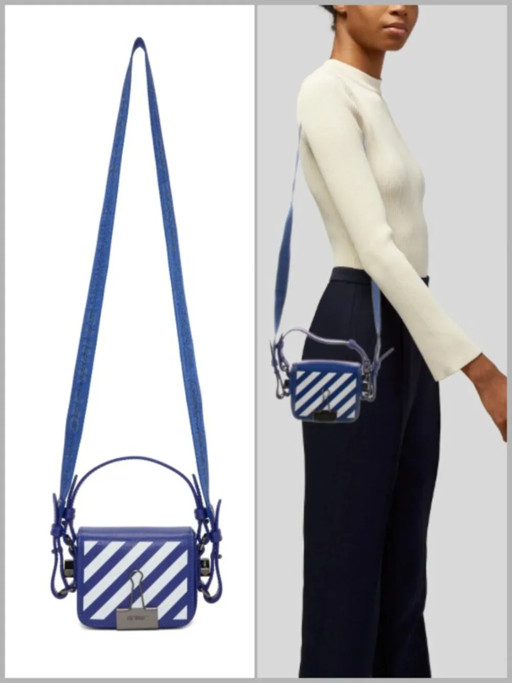 Off-White - Woman's Blue Baby Diagonal Flap Bag - Blue / White